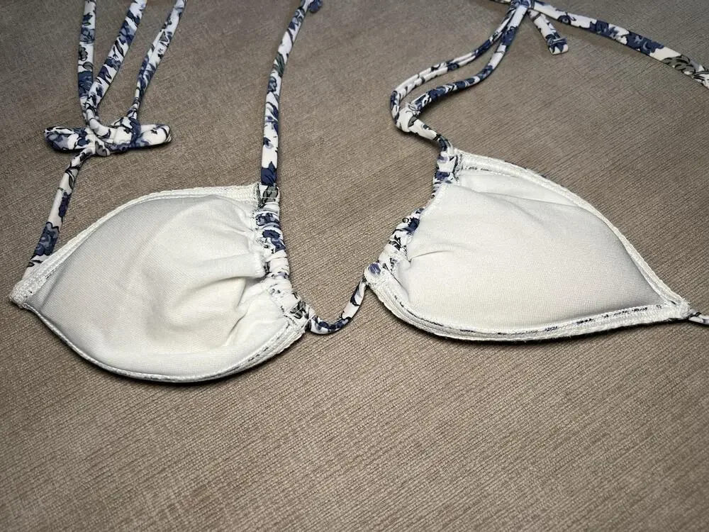 Abercrombie & Fitch Bikini Swimsuit Womens Medium White Floral Triangle Halter